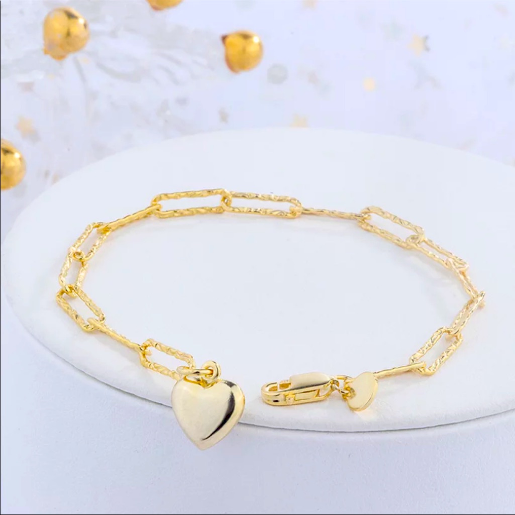 New Sterling Silver S925 Goldplated Heart Bracelet